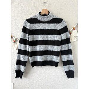 Anthropologie Maeve Cropped Turtleneck Sweater Striped Fuzzy Preppy Grunge S